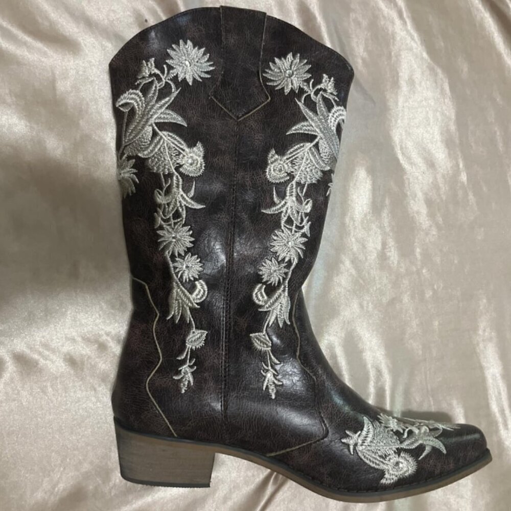🆕SheSole Women's Brown Western Cowboy Boots Square Toe Mid Calf Cowgirl Boots - Picture 4 of 13